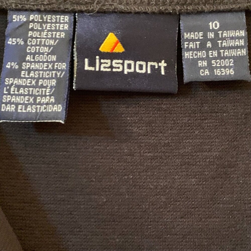 LizSport Stretch A-Line Black Skirt Gold Buttons Sz 10 Flared Knee Length - Picture 5 of 10